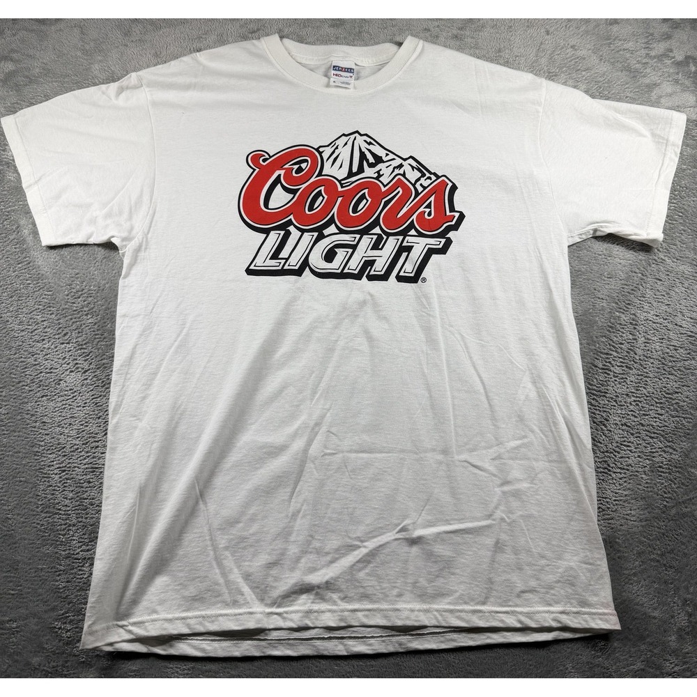 Jerzees HiDensi-T Coors Light T-Shirt Mens XL White Cotton Mountain Beer Graphic
